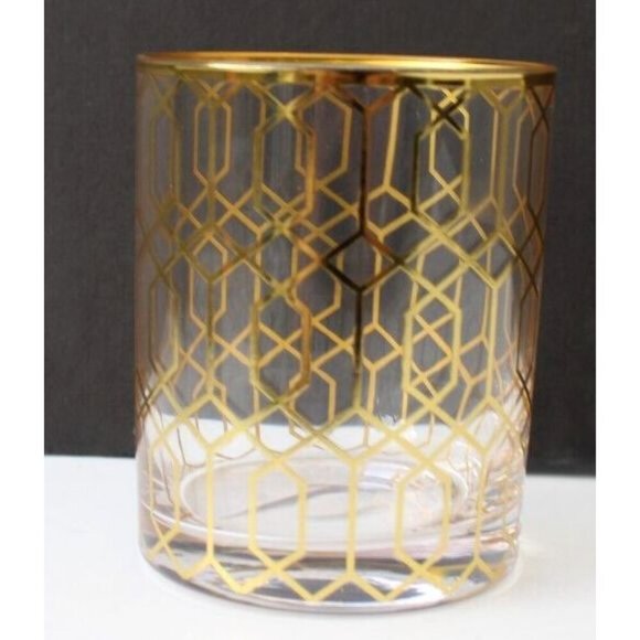 New Gold MCM Retro Hollywood Regency Art Deco Geometric Glass Tumbler Bareware - Picture 2 of 4